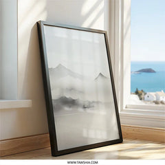 Mountain Lake Wall Art, Monochrome Scenery Print, Serene Landscape Artwork, Minimalist Home Decor, Nature Photography - Tawshia