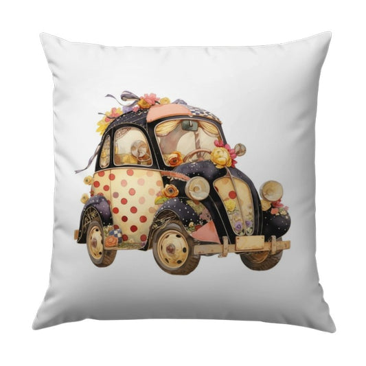 Vintage Floral Car Pillow, Cute Car Decor, Floral Car Art, Whimsical Car Throw Pillow, Decorative Home Decor, Car Lover Gift - Tawshia