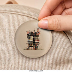 Whimsical House Pinback Button, Quirky Architecture Badge, Colorful Building Pin, Unique Home Accessory, Gift for Artists, Fun Button - Tawshia