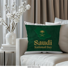 Saudi National Day Pillow, Green and Gold Design, Decorative Throw Pillow, Unique Home Decor, National Day Gift Idea, Saudi Arabia Pillow - Tawshia