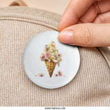 Ice Cream Cone Pinback Button, Floral Cone, Flower Button, Sweet Treat Button, Food Pinback Button, Cute Button, Aesthetic Button - Tawshia