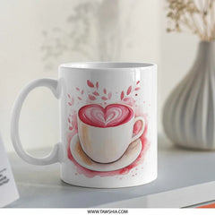 Heart Latte Mug, Coffee Mug, Valentine's Day, Love Mug, Watercolor Mug, Tea Cup, Gift Mug, Pink Coffee, Drinkware, Cute Mug, Unique Gift - Tawshia