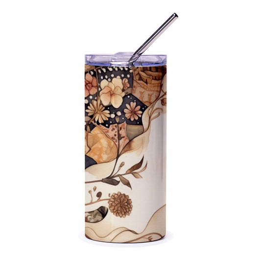 Floral Tumbler with Straw, Aesthetic Tumbler, Stylish Tumbler, Trendy Tumbler, Flower Tumbler, Unique Tumbler Design, Artistic Tumbler - Tawshia