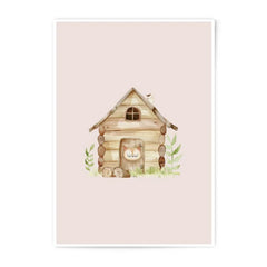 Watercolor Cabin Photographic Prints, Cute Owl House Print, Whimsical Nursery Wall Art, Woodland Animal Art, Kids Room Decor - Tawshia