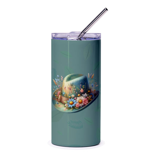 Floral Hat Tumbler, Elegant Tumbler, Nature Inspired, Stylish Tumbler, Unique Design, Coffee Tumbler, Gift Idea, Trendy Tumbler - Tawshia