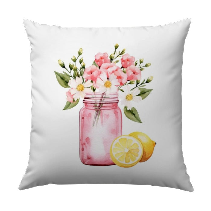Floral Pillow, Lemon Decor Pillow, Summer Pillow, Spring Pillow, Botanical Pillow, Mason Jar Pillow, Accent Pillow - Tawshia