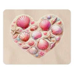 Seashell Heart Mouse Pad, Beach Lover Gift, Coastal Home Decor, Ocean Shells Art, Pink Sea Shells, Heart Shaped, Starfish Mousepad - Tawshia