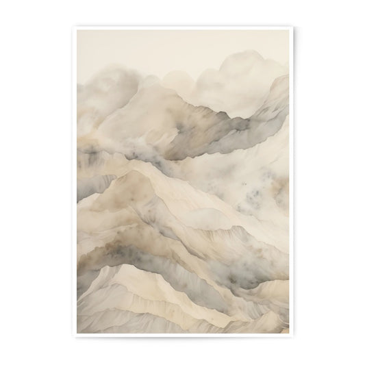 Mountain Range Photographic Print, Abstract Landscape Art, Beige Watercolor Painting, Nature Wall Decor, Home Interior Artwork - Tawshia