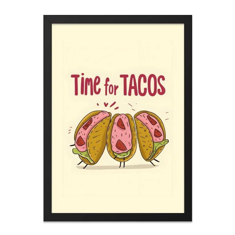 Time for Tacos Wall Art, Funny Food Print, Kitchen Decor, Taco Lover Gift, Cute Mexican Food Art, Cartoon Tacos, Home Decor, Wall Decor - Tawshia