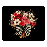 Floral Bouquet Mouse Pad, Elegant Roses Mousepad, Striped Bow Computer Mat, Flower Power Office Decor, Trendy Gift for Her Mouse Pad - Tawshia