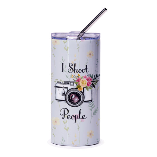 Photographer Tumbler, I Shoot People Camera Tumbler, Floral Camera Gift, Photography Lover Gift, Camera Accessory, Photographer Gift Idea - Tawshia