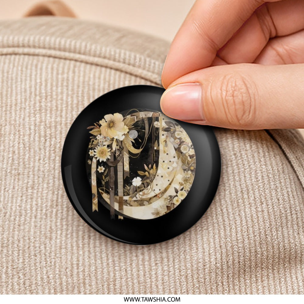 Floral Moon Pinback Button, Celestial Button Badge, Flower Crescent Moon, Botanical Pin Button, Elegant Moon Art Pin, Gifts for Her - Tawshia