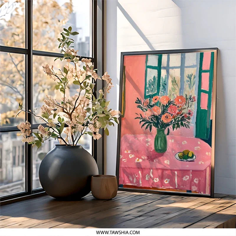 Floral Still Life Wall Art, Pink Room Art Print, Flower Bouquet Painting, Impressionist Art, Kitchen Wall Decor, Home Decor, Wall Decor - Tawshia