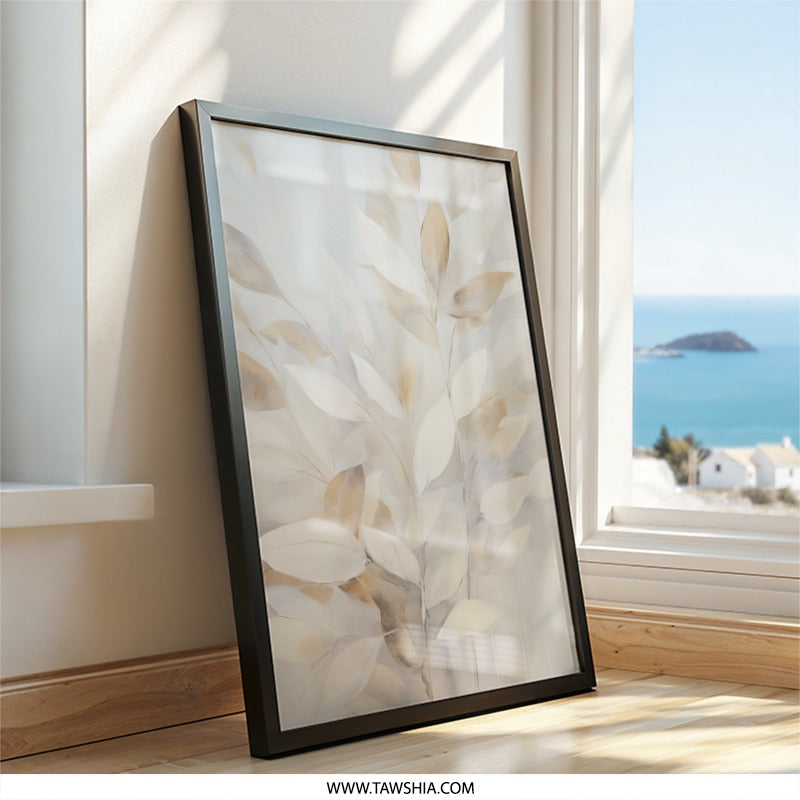 Beige Leaves Wall Art, Botanical Prints, Neutral Home Decor, Minimalist Art, Leaf Wall Decor, Nature Inspired Wall Art, Elegant Wall Decor - Tawshia