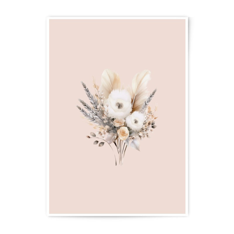 Floral Bouquet Photographic Prints, Boho Flower Art, Neutral Wall Decor, Feather Prints, Home Decor Prints, Botanical Art Print - Tawshia