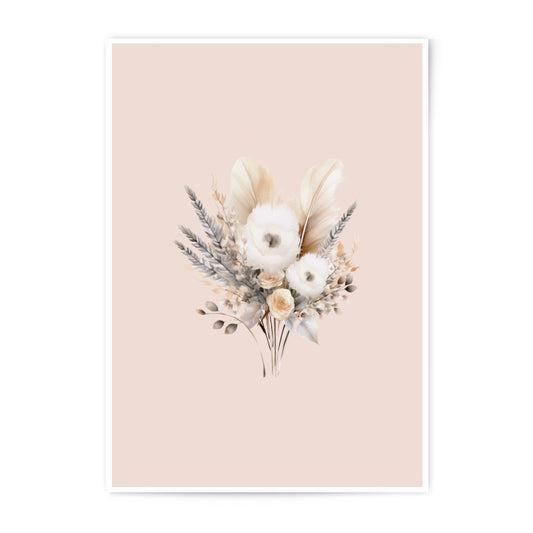 Floral Bouquet Photographic Prints, Boho Flower Art, Neutral Wall Decor, Feather Prints, Home Decor Prints, Botanical Art Print - Tawshia
