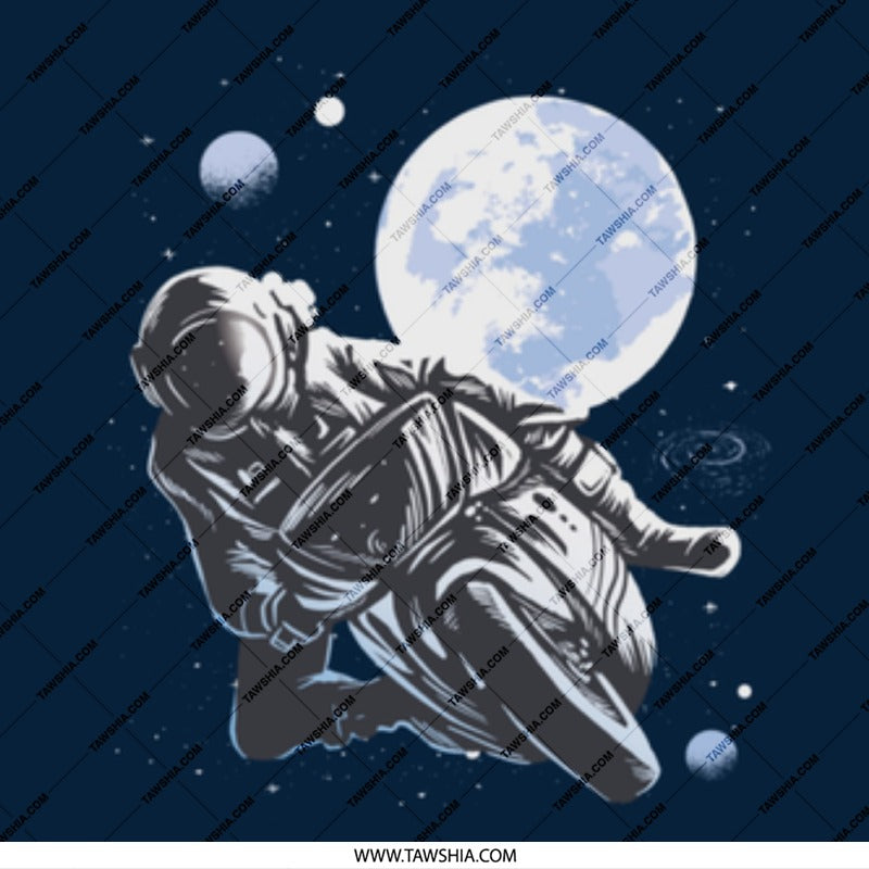 Space-Themed Motorcyclist Under Full Moon Wall Art product