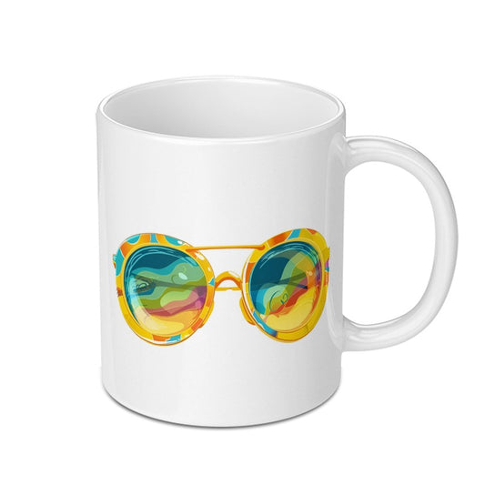 Retro Sunglasses Mug, Colorful Hippie Glasses Coffee Cup, Vintage Style Drinkware, Funky Gift Idea, Unique Mug Design - Tawshia