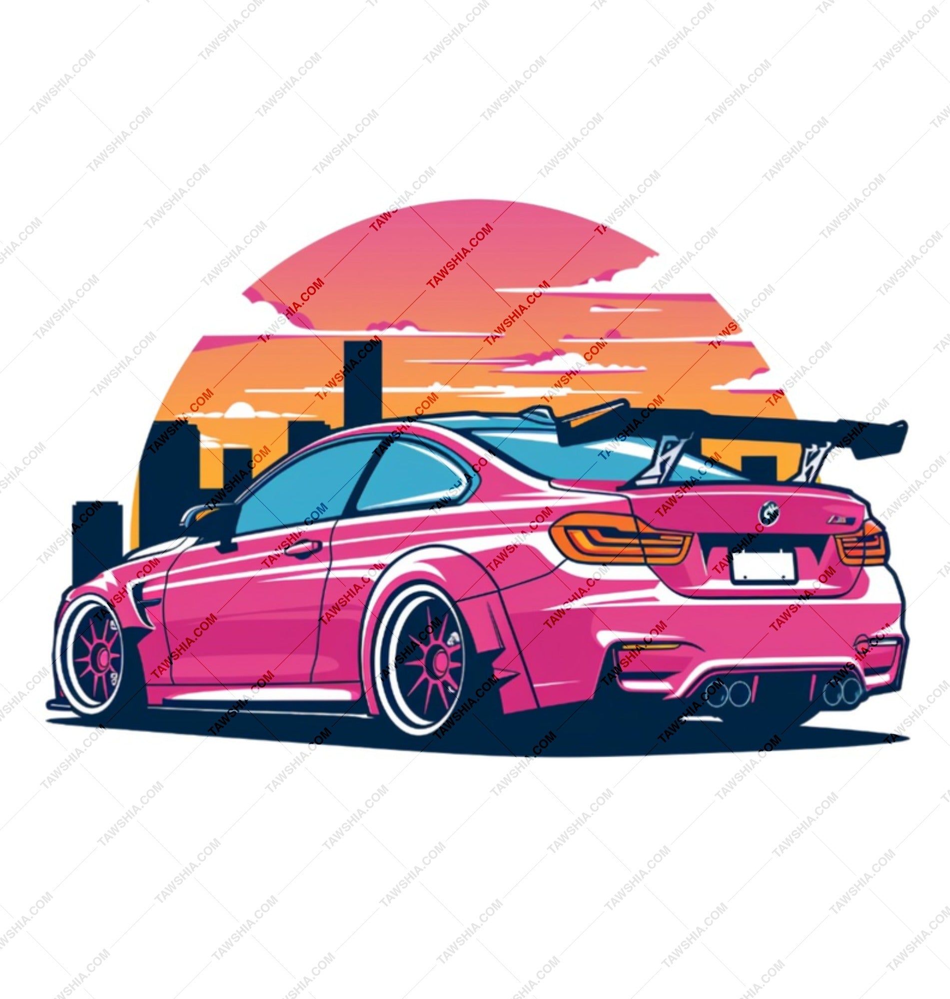 Pink M4 Mug, Retro Car Art, JDM Mug, Automotive Gift, Car Lover Mug, Sunset Mug, Cool Car Mug, Aesthetic Mug, Gift for Him, Pink Car Mug - Tawshia