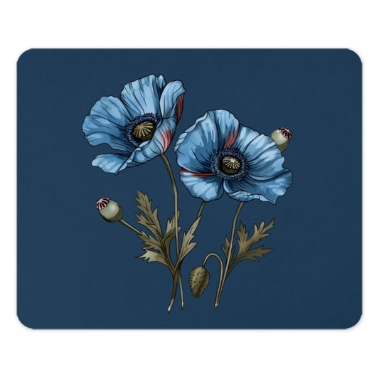 Blue Poppy Mouse Pad, Floral Office Decor, Flower Desk Mat, Botanical Computer Accessory, Stylish Workspace, Trendy Mousepad - Tawshia