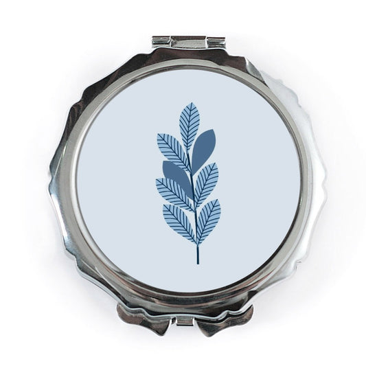 Blue Leaf Pocket Mirror, Compact Mirror, Cosmetic Mirror, Floral Design, Cute Pocket Mirror, Travel Mirror, Gift for Her, Purse Mirror - Tawshia
