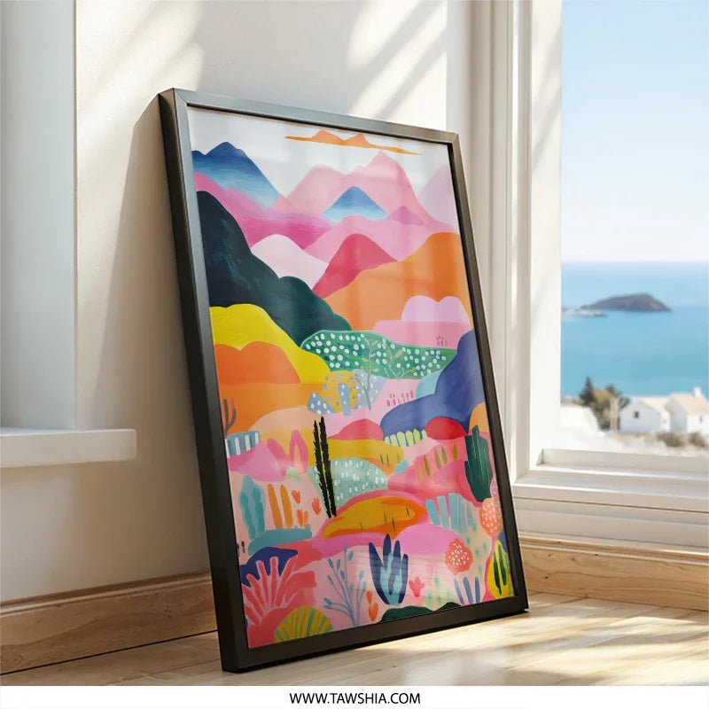 Colorful Landscape Wall Art, Mountain View Painting, Abstract Nature Print, Vivid Scenery Home Decor, Modern Wall Art - Tawshia
