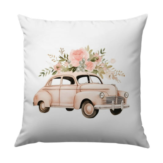 Car Pillow, Vintage Car with Flowers Pillow, Throw Pillow, Accent Pillow, Home Decor Pillow, Peach Car, Floral Pillow, Cute Pillows - Tawshia