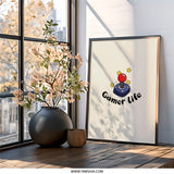 Gamer Life Wall Art, Video Game Print, Retro Joystick Decor, Gamer Gift Idea, Funny Gaming Art, Play Station Gift, Cool Room Decor - Tawshia