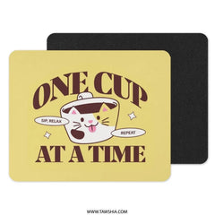 One Cup At A Time Mouse Pad, Cute Cat Mousepad, Coffee Lover Gift, Kawaii Desk Decor, Funny Desk Accessories, Work From Home Essential - Tawshia