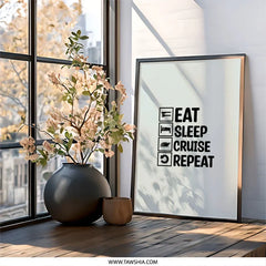 Eat Sleep Cruise Repeat Wall Art, Vacation Mode Print, Nautical Home Decor, Cruise Ship Poster, Funny Travel Gift, Cruise Lover Present - Tawshia