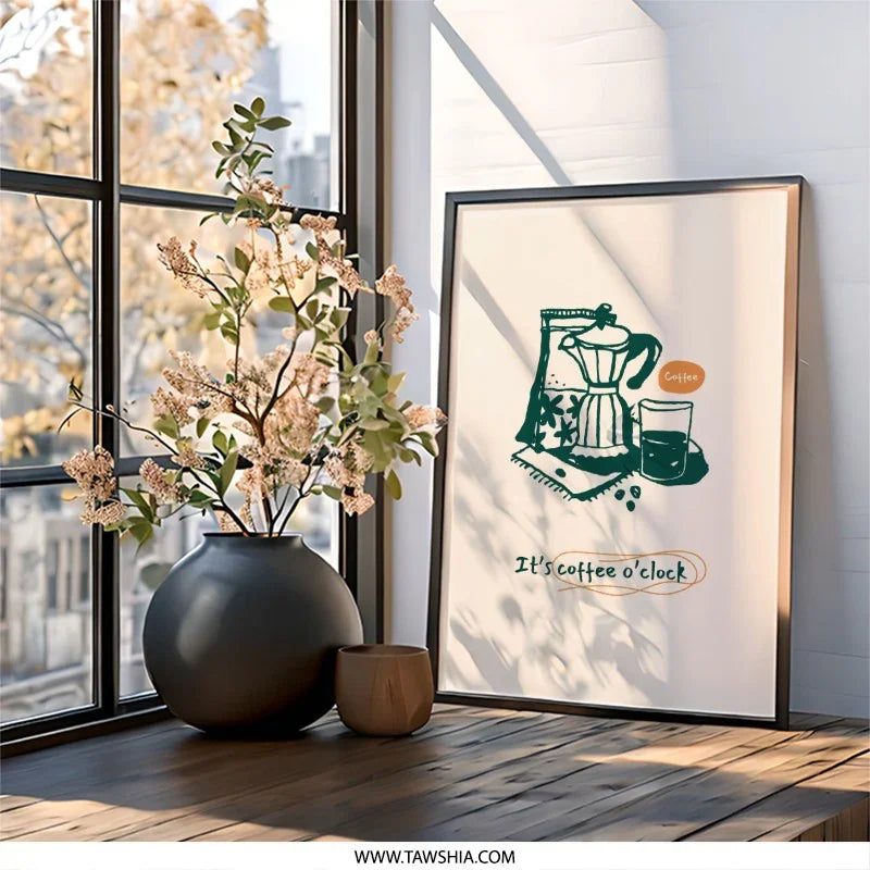 Coffee Time Wall Art, Kitchen Decor Print, Coffee Lover Gift, Moka Pot Poster, Coffee Oclock Artwork, Cafe Wall Decor - Tawshia