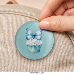 Butterfly Cupcake Pinback Button, Blue Insect Badge, Cute Food Button, Sweet Treat Gift, Decorative Button, Collectible Pin - Tawshia