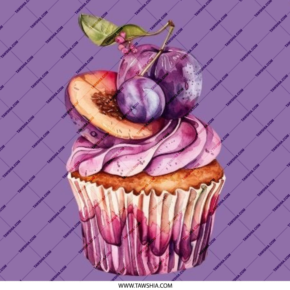 Plum Cupcake Pinback Button, Dessert Badge, Food Button, Cute Button, Unique Gift, Party Favors, Backpack Pin, Jacket Pin, Fun Accessory - Tawshia