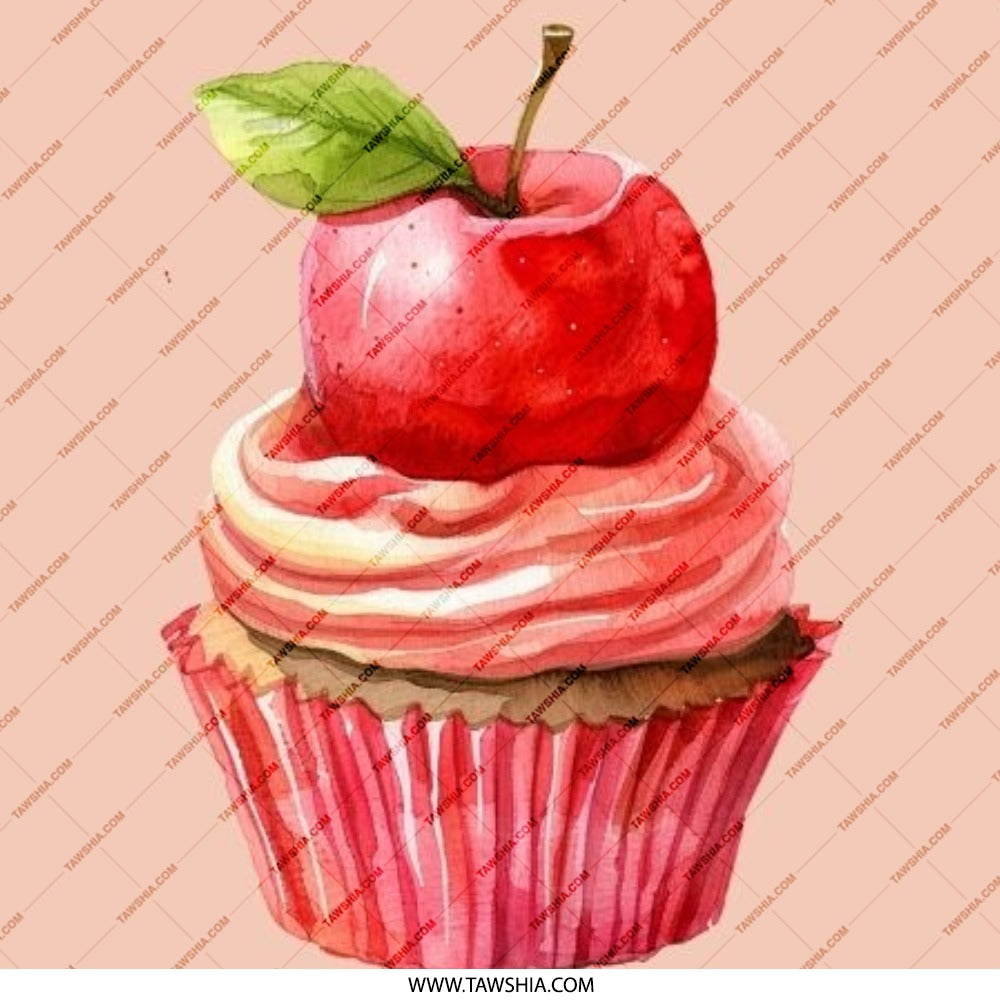 Apple Cupcake Pinback Button, Cute Dessert Button, Watercolor Food Badge, Sweet Treat Accessory, Unique Gift Idea - Tawshia