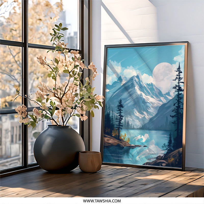 Mountain Lake Wall Art, Nature Scenery Print, Landscape Art, Serene Scene, Lake View Poster, Modern Art Print, Home Decor, Gift Idea - Tawshia