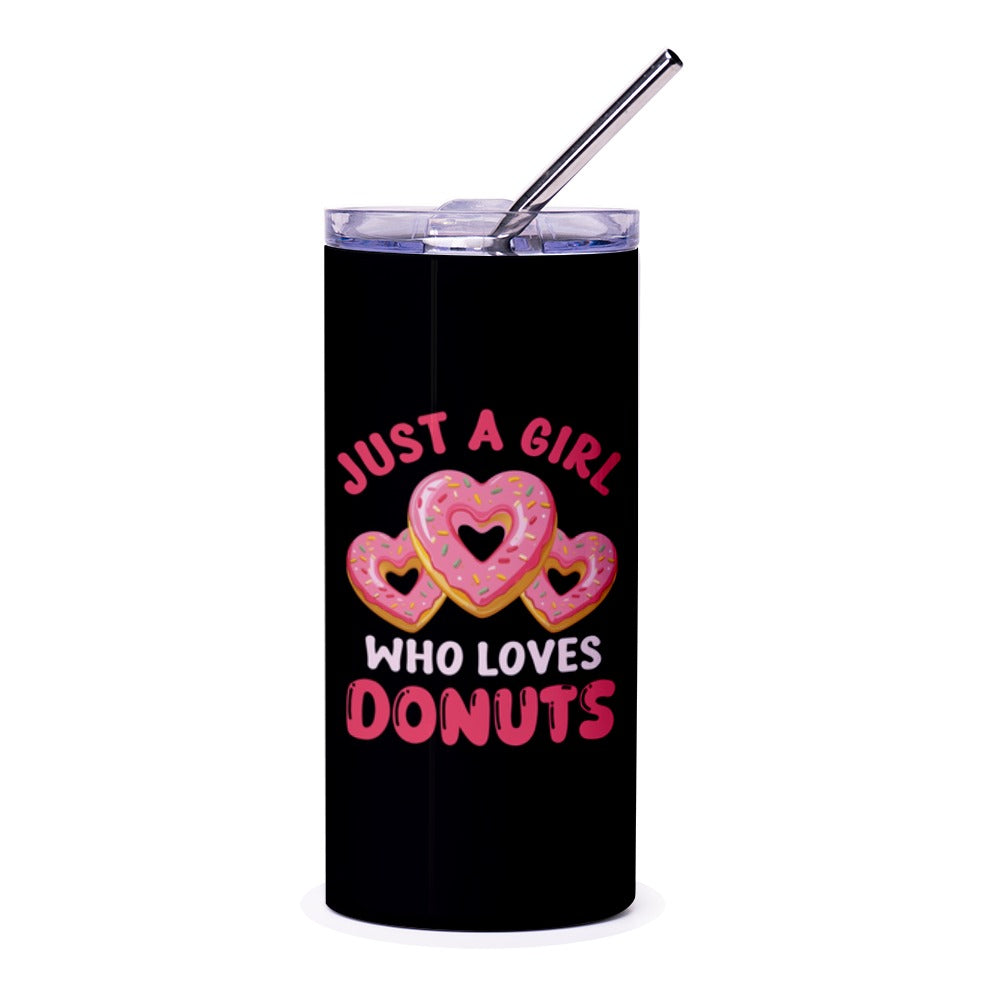 Donut Lover Tumbler, Just A Girl Who Loves Donuts, Cute Foodie Gift, Heart Donut Tumbler, For Her, Girl Tumbler, Unique Tumbler - Tawshia