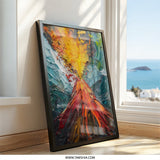Volcano Eruption Wall Art, Abstract Painting Print, Textured Artwork, Mountain Fire, Home Decor, Landscape Scenery - Tawshia