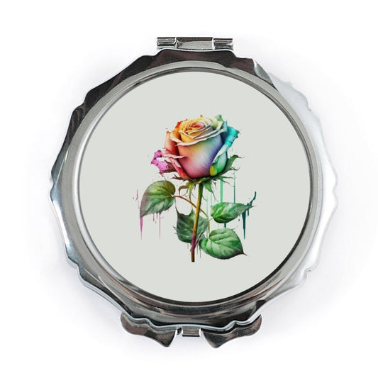 Watercolor Rainbow Rose Pocket Mirror, Floral Design, Unique Gift, Makeup Mirror, Travel Mirror, Purse Mirror, Compact Mirror - Tawshia