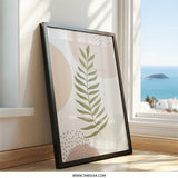 Botanical Fern Wall Art, Minimalist Plant Print, Abstract Shapes Decor, Modern Home Artwork, Neutral Tone Poster - Tawshia
