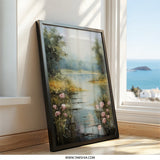 Serene Lake Wall Art, Floral Landscape Print, Tranquil Nature Scene, Peaceful Home Decor, Calming Artwork for Living Room, Gift Idea - Tawshia