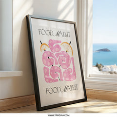 Food Market Wall Art, Shrimp Skewers Print, Pink Shrimp Art, Kitchen Decor, Food Illustration, Seafood Art, Minimalist Art Print - Tawshia