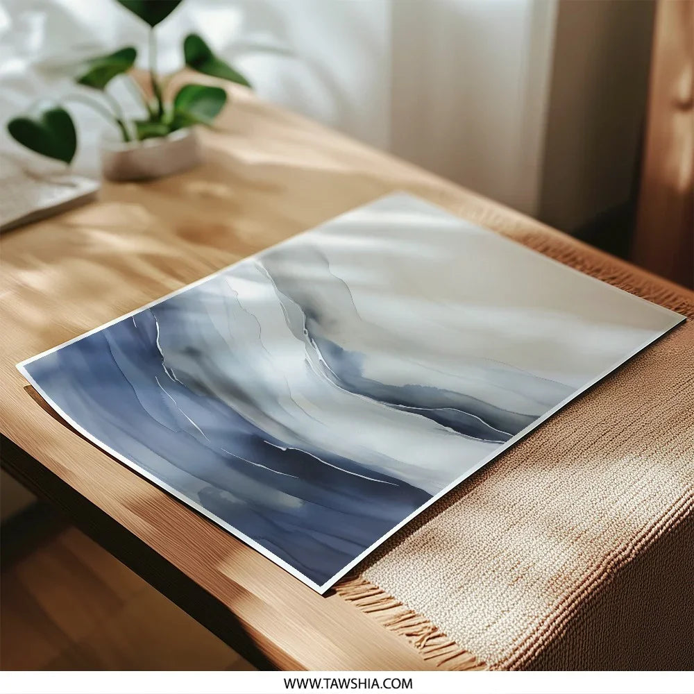 Abstract Waves Photographic Print, Ocean Art, Modern Wall Decor, Coastal Print, Blue Gray Artwork, Home Decor, Minimalist Art - Tawshia