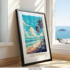 Cocoa Beach Florida Art, Tropical Palm Tree Wall Art, Beach Scene Print, Summer Vibes Decor, Coastal Landscape Art Print, Travel Poster - Tawshia