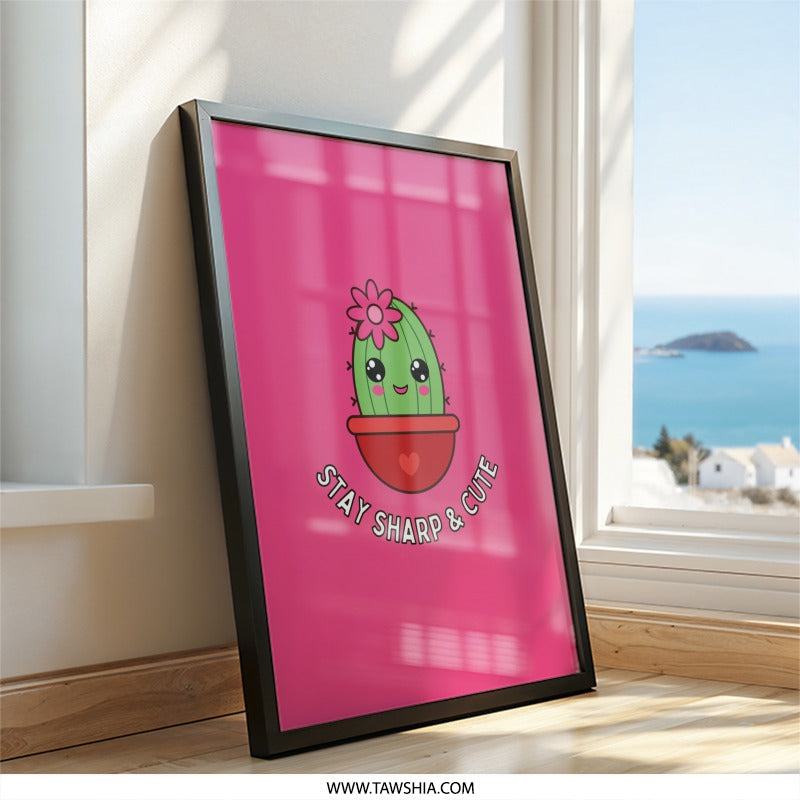 Cute Cactus Wall Art, Kawaii Print, Stay Sharp and Cute Decor, Funny Wall Art, Modern Art Print, Home Decor, Trendy Art Print, Gift Idea - Tawshia