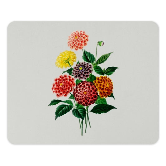 Dahlia Flower Mouse Pad, Floral Office Decor, Colorful Botanical Art, Elegant Desk Accessory, Vintage Illustration Mousepad - Tawshia