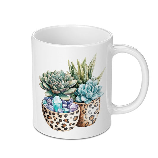 Succulent Mug, Leopard Print Mug, Crystal Mug, Plant Lover Gift, Aesthetic Mug, Unique Mug Design, Coffee Mug Gift Idea (139) - Tawshia