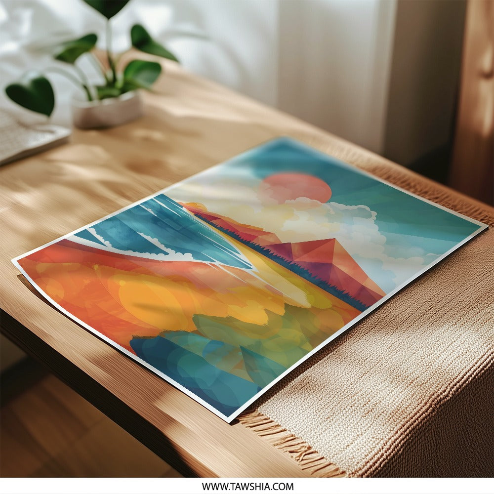 Beach Photographic Print, Abstract Landscape Art, Sunset Seascape Painting, Coastal Wall Decor, Modern Art Print, Home Decor Art - Tawshia