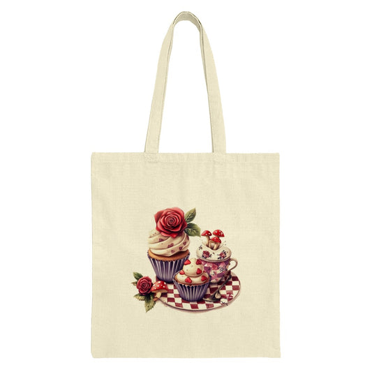 Cupcake Tote Bag, Rose and Mushroom, Foodie Gift, Whimsical Design, Artistic Bag, Unique Tote, Everyday Bag, Stylish Design - Tawshia