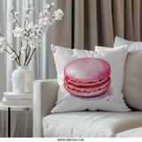 Macaron Pillow, Pink Dessert Pillow, Watercolor Food Art Pillow, Kitchen Decor Throw Pillow, Cute Pillow Design, Bakery Art Pillow - Tawshia