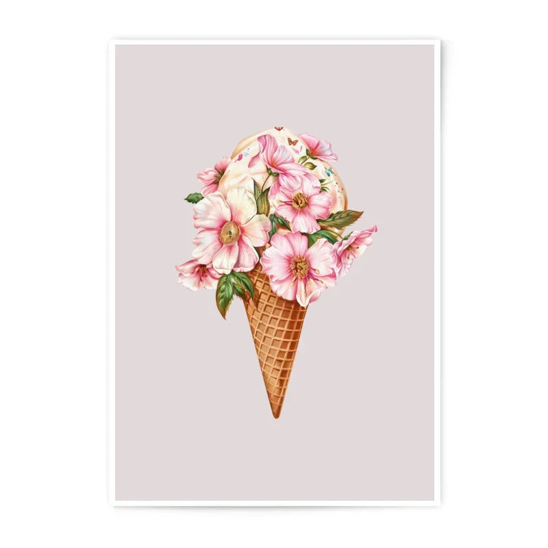 Ice Cream Flowers Photographic Prints, Floral Cones, Dessert Art Prints, Whimsical Wall Art, Summer Decor, Home Decor, Foodie Gift - Tawshia